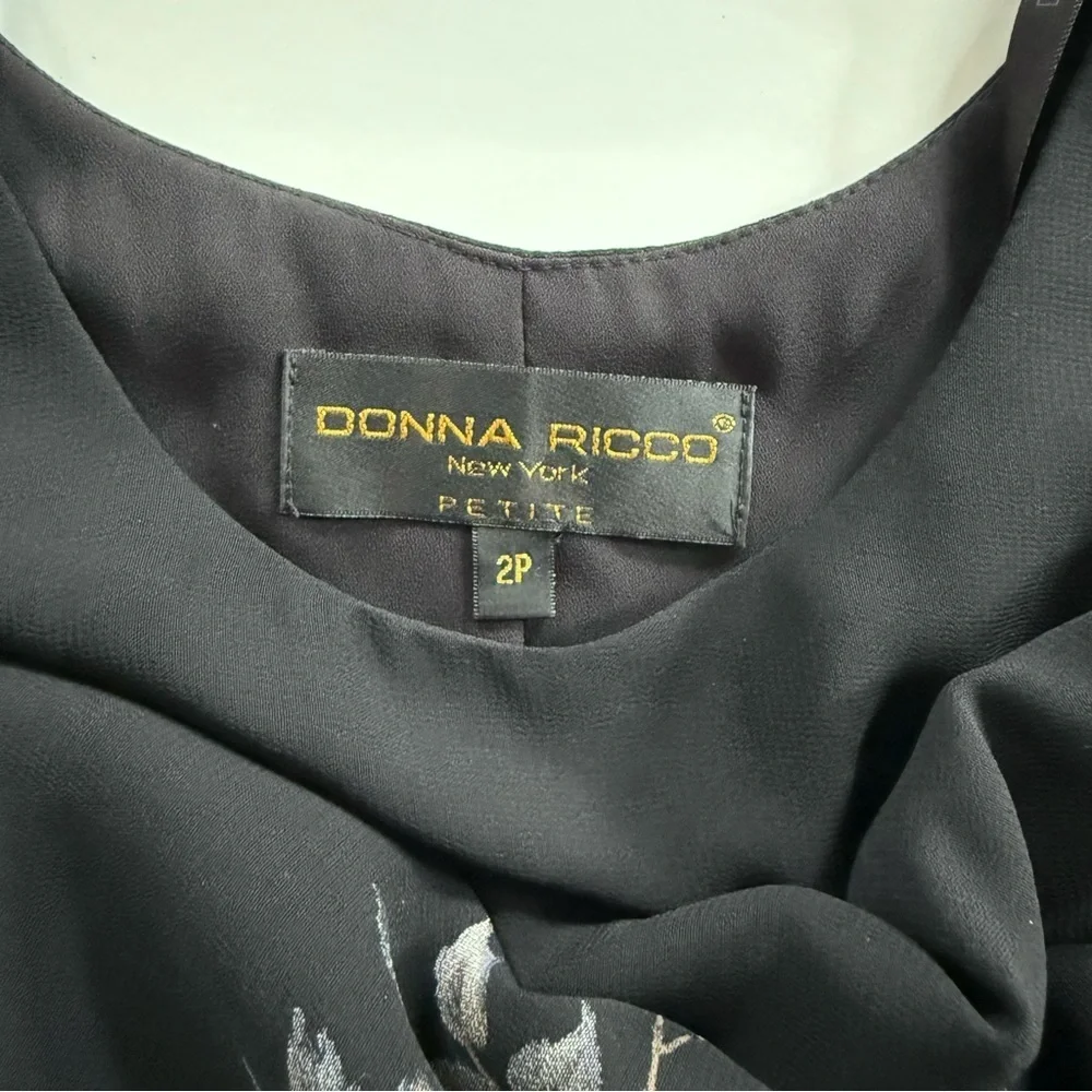 DONNA RICCO New York 2 PETITE Floral design on Black lined sheath maxi dress 2P - Picture 9 of 12